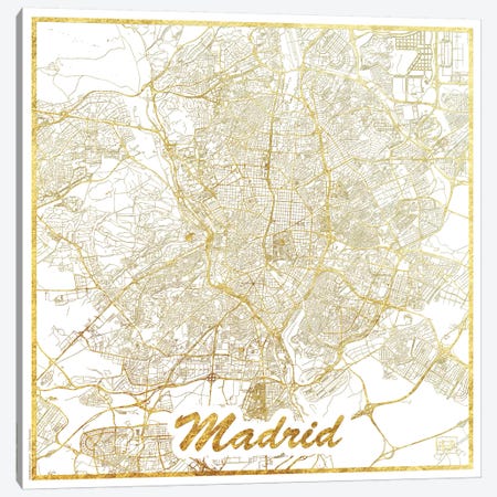 Madrid Gold Leaf Urban Blueprint Map Canvas Print #HUR201} by Hubert Roguski Canvas Artwork