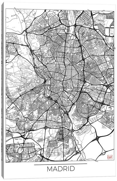 Madrid Minimal Urban Blueprint Map Canvas Art Print - Hubert Roguski