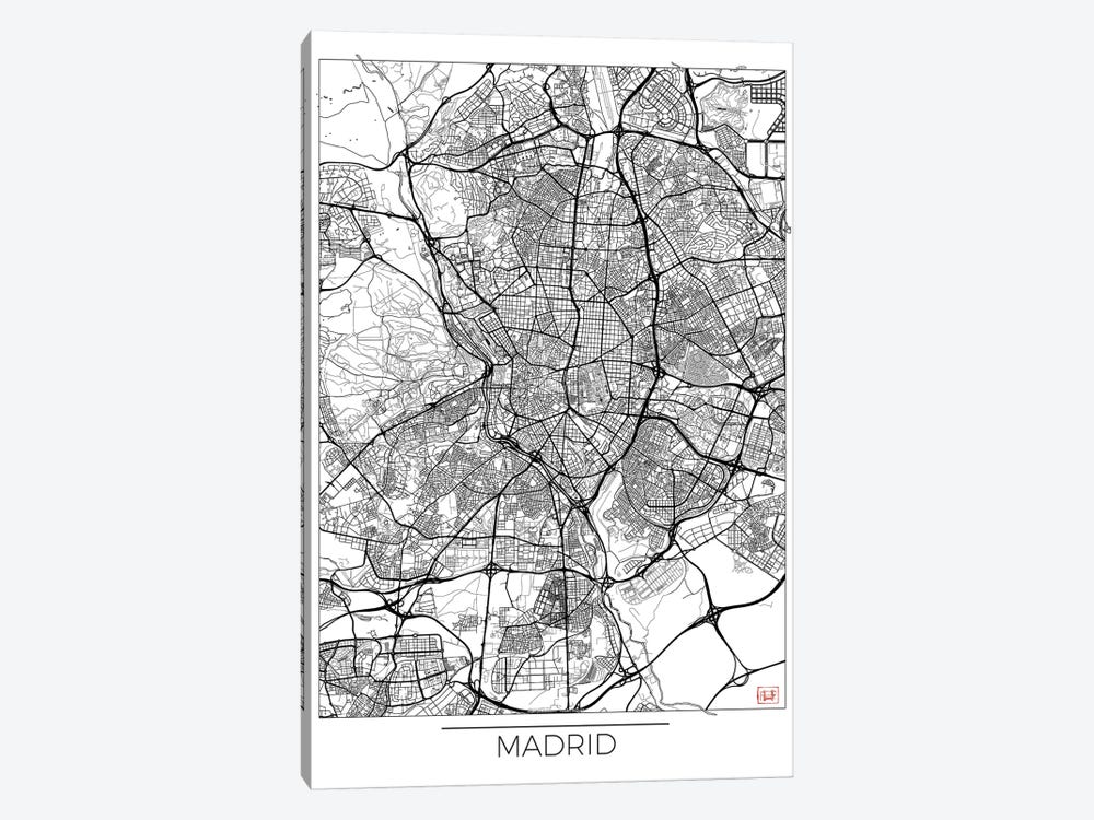 Madrid Minimal Urban Blueprint Map by Hubert Roguski 1-piece Canvas Print