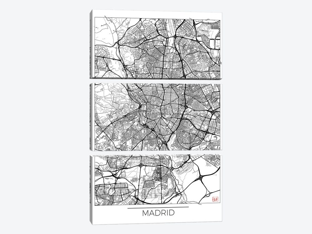 Madrid Minimal Urban Blueprint Map by Hubert Roguski 3-piece Canvas Print
