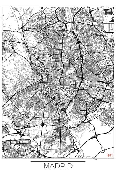 Spain: Madrid Minimal Urban Blueprint Map by Hubert Roguski