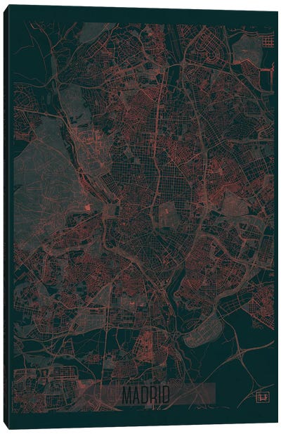 Madrid Infrared Urban Blueprint Map Canvas Art Print - Hubert Roguski