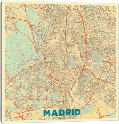 Madrid Retro Urban Blueprint Map Canvas Art Print - Hubert Roguski