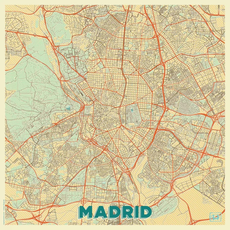 Madrid Retro Urban Blueprint Map