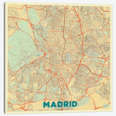 Madrid Retro Urban Blueprint Map Canvas Print #HUR204} by Hubert Roguski Canvas Art Print