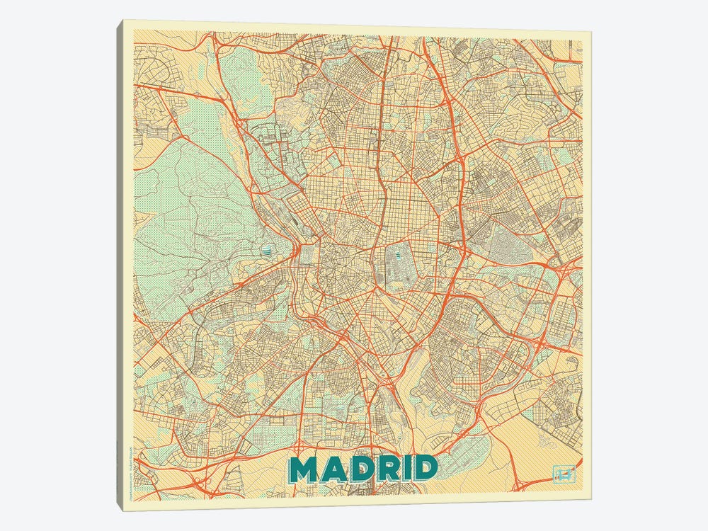 Madrid Retro Urban Blueprint Map by Hubert Roguski 1-piece Canvas Print