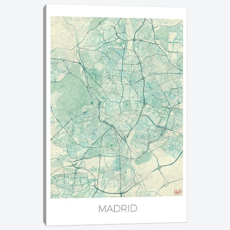 Madrid Vintage Blue Watercolor Urban Blueprint Map Canvas Print #HUR205} by Hubert Roguski Canvas Art Print