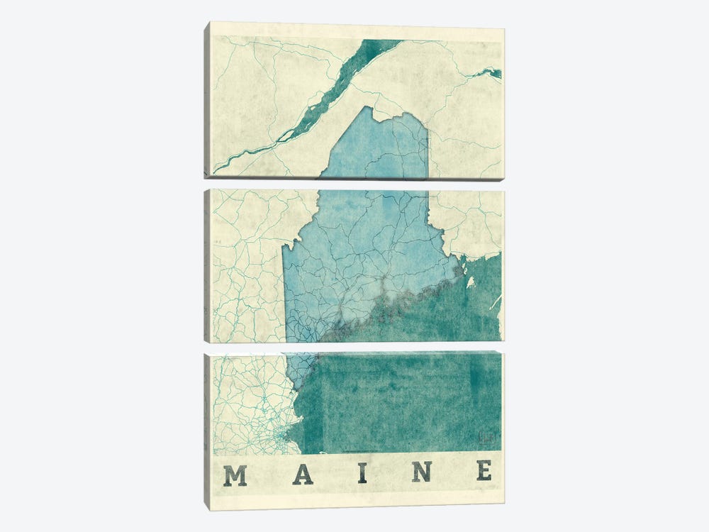 Maine Map by Hubert Roguski 3-piece Canvas Print