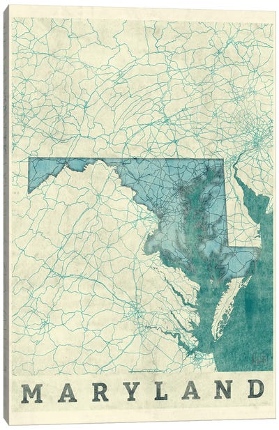 Maryland Map Canvas Art Print - Hubert Roguski