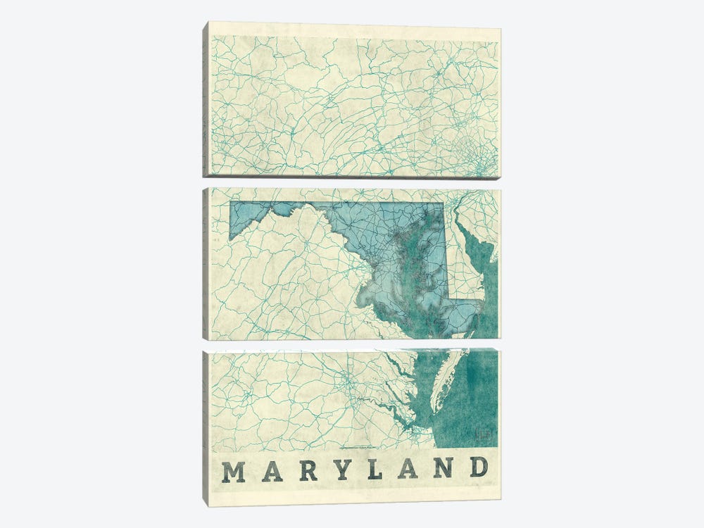Maryland Map by Hubert Roguski 3-piece Canvas Wall Art