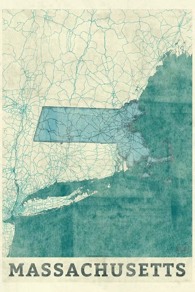Massachusetts Map by Hubert Roguski canvas print