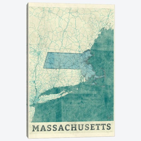 Massachusetts Map Canvas Print #HUR208} by Hubert Roguski Canvas Wall Art