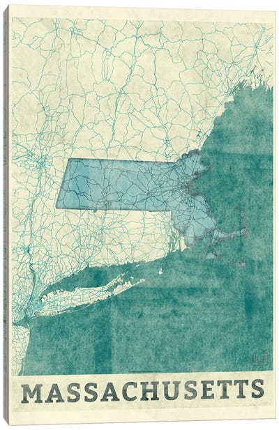 Massachusetts Map Canvas Art Print - Massachusetts Art