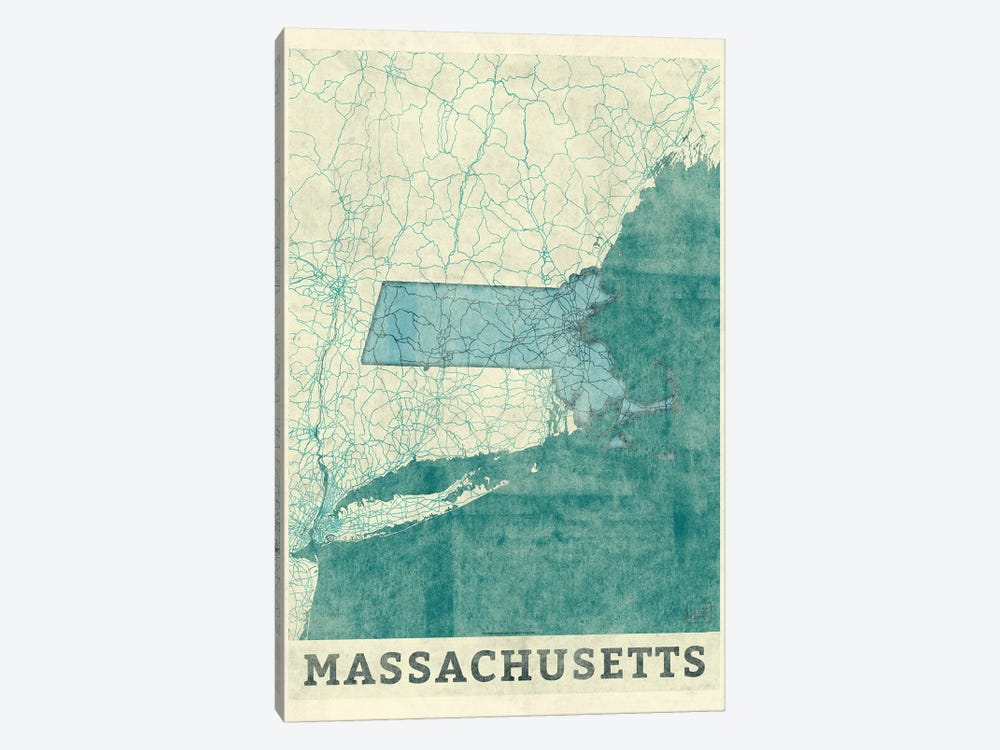 Massachusetts Map by Hubert Roguski 1-piece Canvas Print