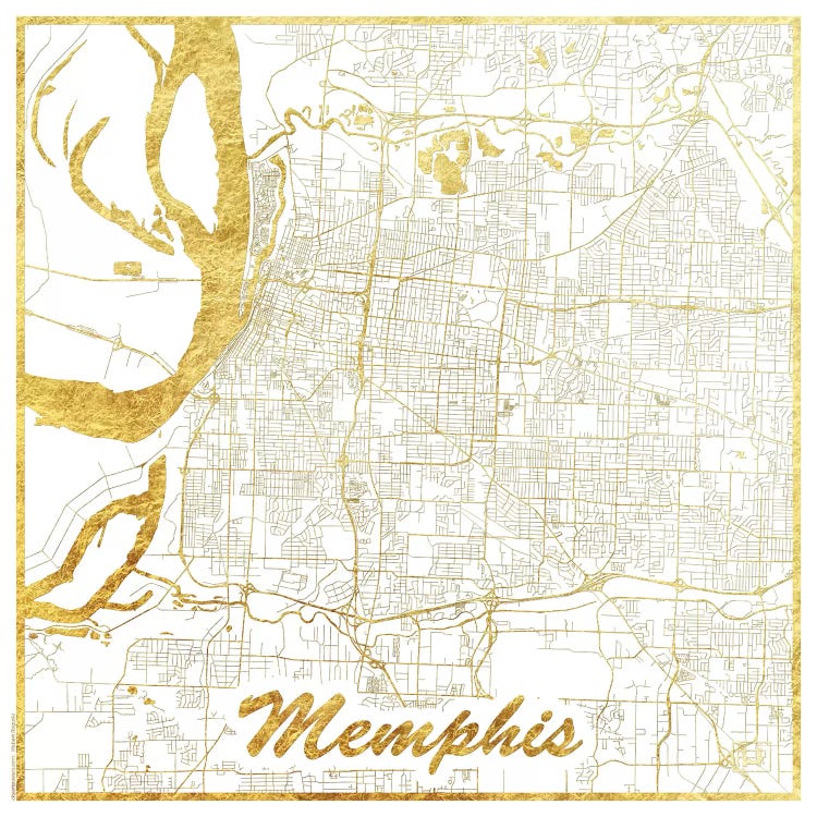 Memphis Gold Leaf Urban Blueprint Map by Hubert Roguski canvas print