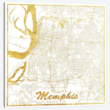Memphis Gold Leaf Urban Blueprint Map Canvas Print #HUR209} by Hubert Roguski Canvas Art