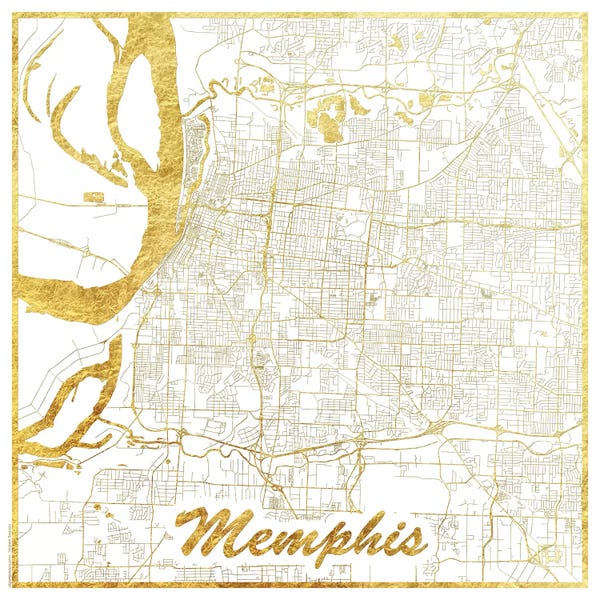 Memphis: Memphis Gold Leaf Urban Blueprint Map by Hubert Roguski