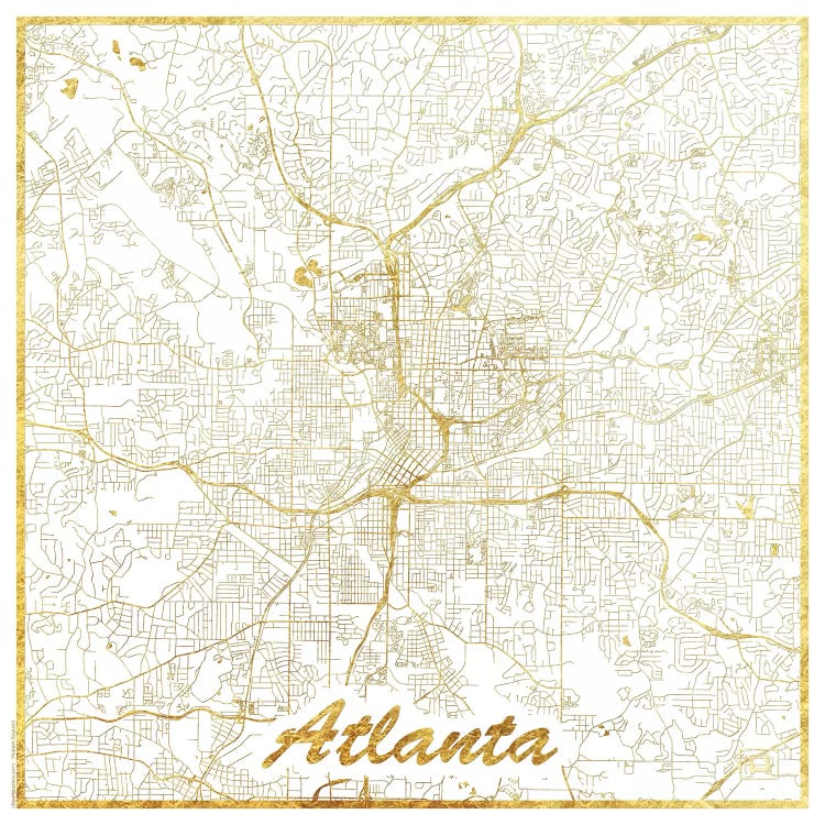 Atlanta Gold Leaf Urban Blueprint Map by Hubert Roguski wall art