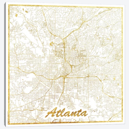 Atlanta Gold Leaf Urban Blueprint Map Canvas Print #HUR20} by Hubert Roguski Canvas Print