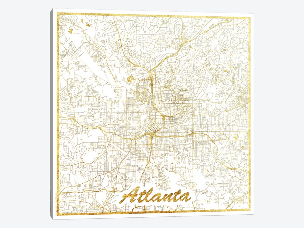 Atlanta Gold Leaf Urban Blueprint Map by Hubert Roguski 1-piece Canvas Artwork