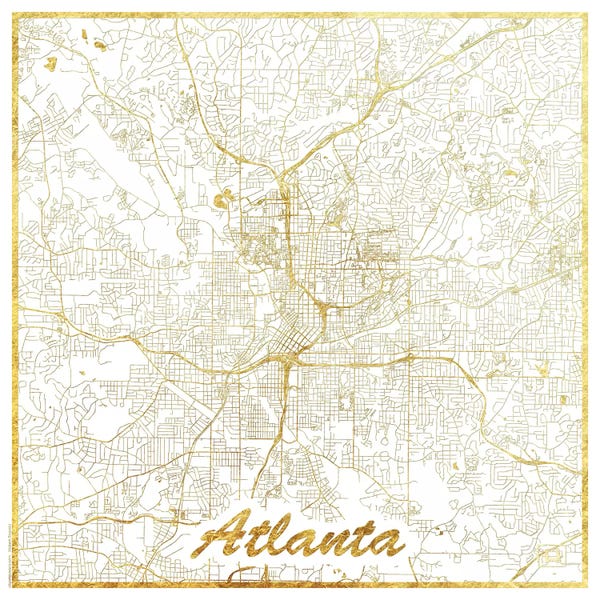 Large Map Art - Canvas Prints: Atlanta Gold Leaf Urban Blueprint Map by Hubert Roguski