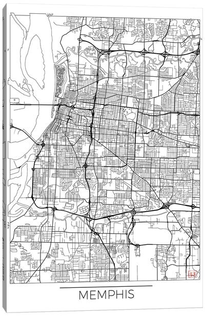 Memphis Minimal Urban Blueprint Map Canvas Art Print - Tennessee Art