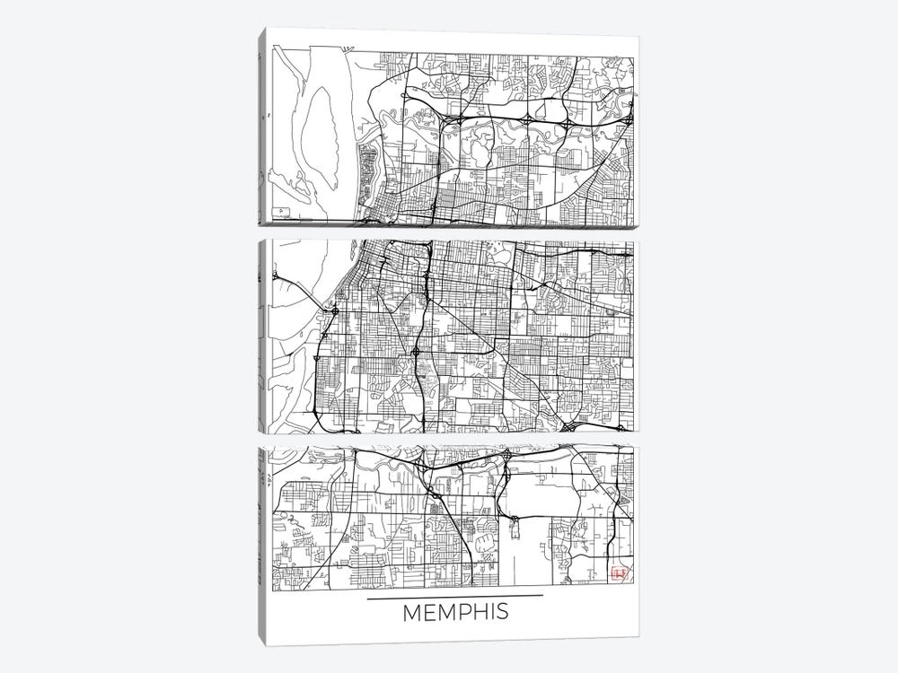 Memphis Minimal Urban Blueprint Map by Hubert Roguski 3-piece Canvas Wall Art