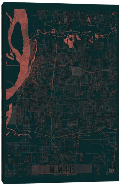 Memphis Infrared Urban Blueprint Map Canvas Art Print - Hubert Roguski