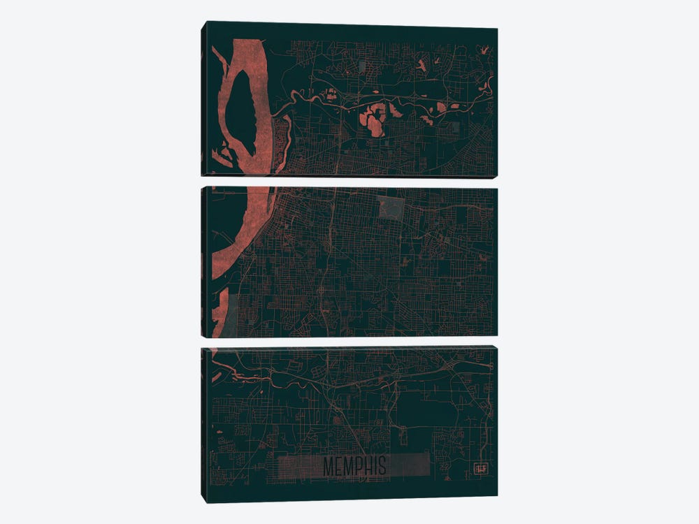 Memphis Infrared Urban Blueprint Map by Hubert Roguski 3-piece Canvas Art Print
