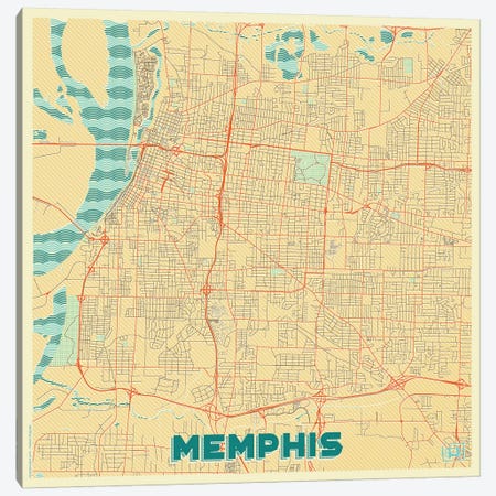 Memphis Retro Urban Blueprint Map Canvas Print #HUR212} by Hubert Roguski Art Print