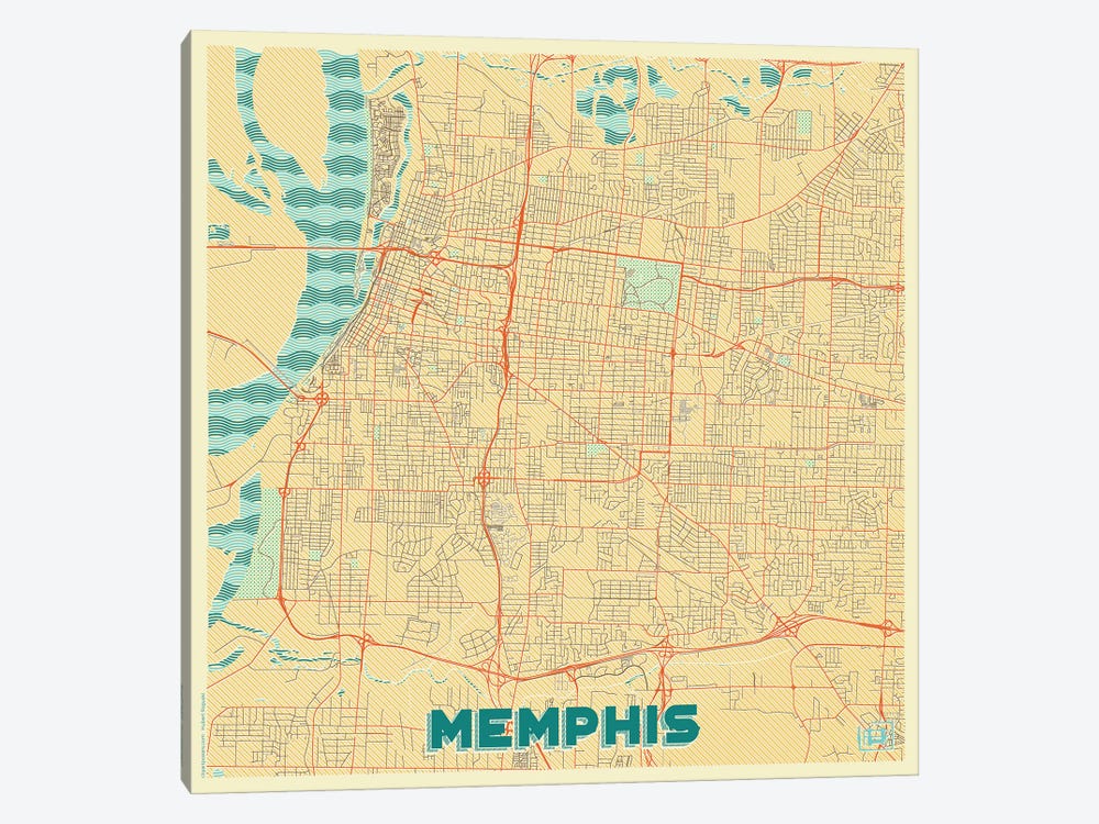 Memphis Retro Urban Blueprint Map by Hubert Roguski 1-piece Canvas Artwork