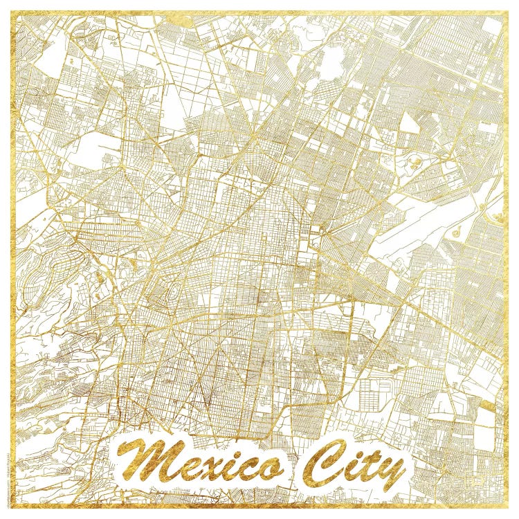 Mexico City Gold Leaf Urban Blueprint Map