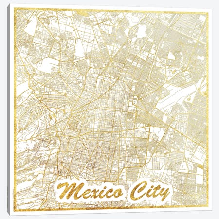 Mexico City Gold Leaf Urban Blueprint Map Canvas Print #HUR214} by Hubert Roguski Canvas Art