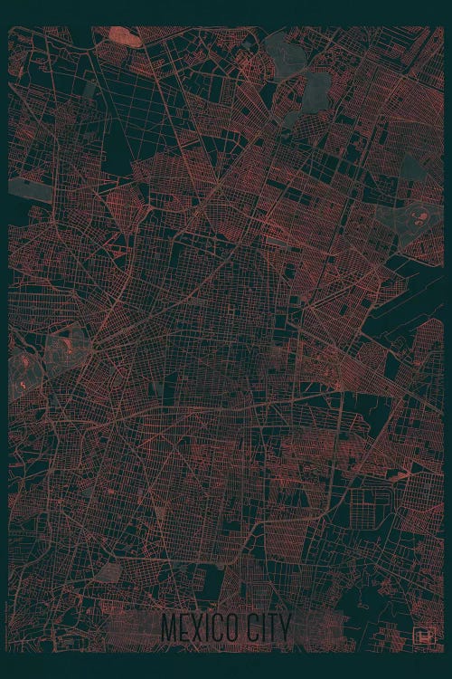 Mexico City Infrared Urban Blueprint Map