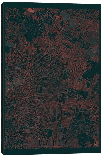 Mexico City Infrared Urban Blueprint Map Canvas Art Print - Hubert Roguski