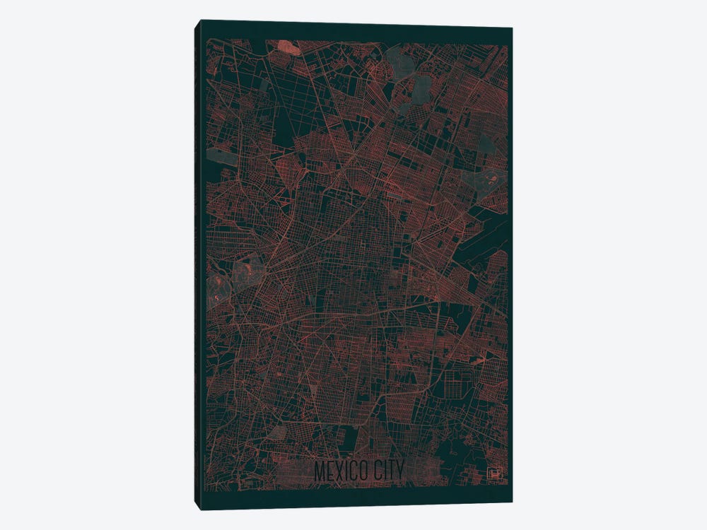 Mexico City Infrared Urban Blueprint Map by Hubert Roguski 1-piece Canvas Art Print