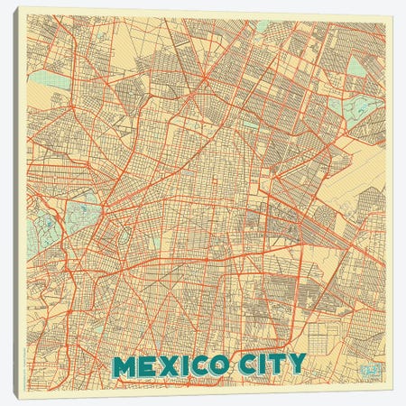 Mexico City Retro Urban Blueprint Map Canvas Print #HUR216} by Hubert Roguski Canvas Art