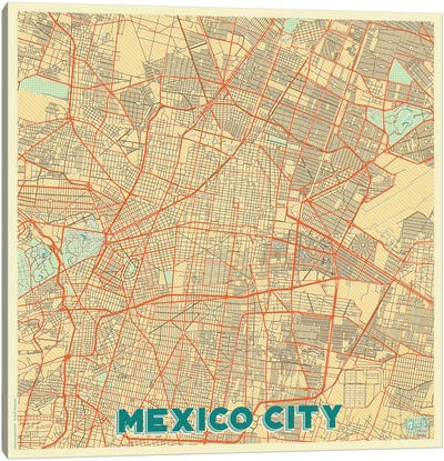 Mexico City Retro Urban Blueprint Map Canvas Art Print - Mexico Art