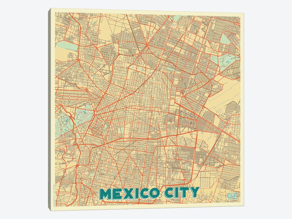 Mexico City Retro Urban Blueprint Map by Hubert Roguski 1-piece Canvas Artwork