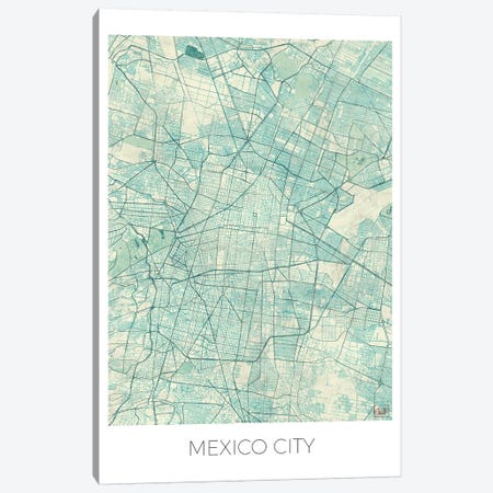 Mexico City Vintage Blue Watercolor Urban Blueprint Map Canvas Print #HUR217} by Hubert Roguski Canvas Artwork