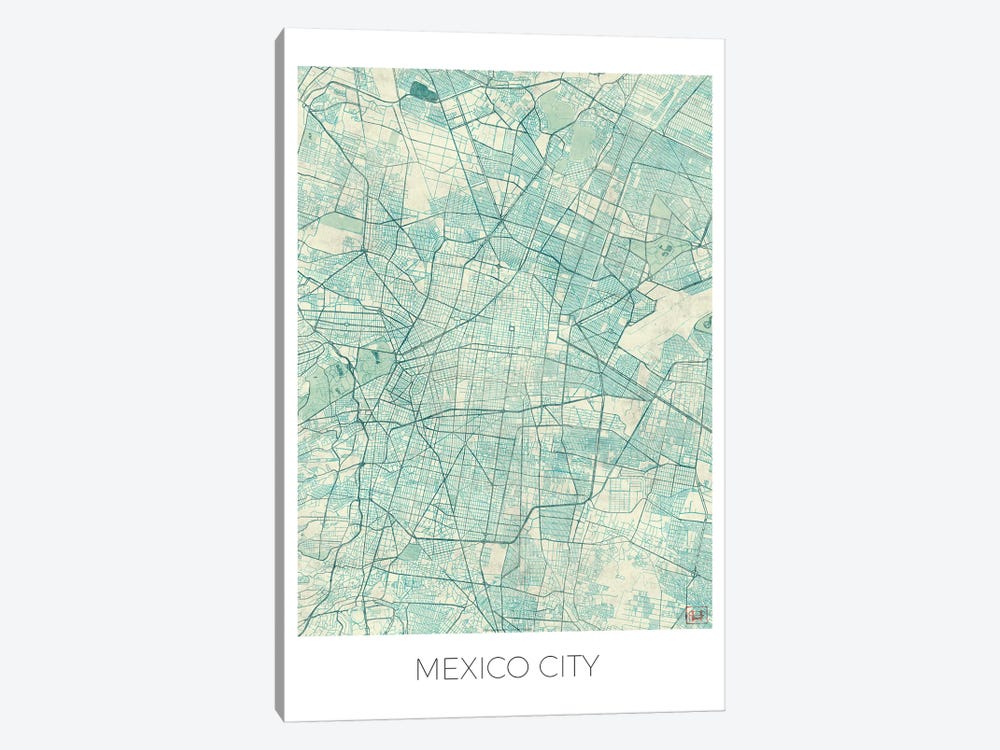 Mexico City Vintage Blue Watercolor Urban Blueprint Map by Hubert Roguski 1-piece Canvas Print