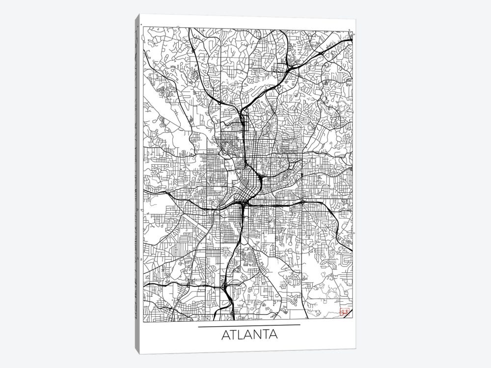 Atlanta Minimal Urban Blueprint Map by Hubert Roguski 1-piece Canvas Art Print