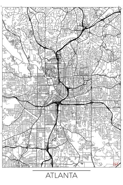 Large Map Art - Canvas Prints: Atlanta Minimal Urban Blueprint Map by Hubert Roguski