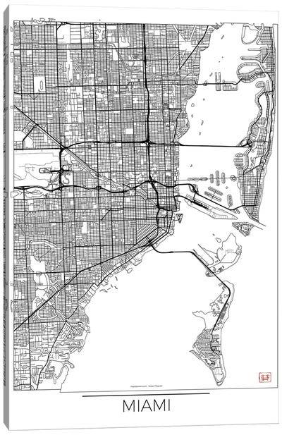 Miami Minimal Urban Blueprint Map Canvas Art Print - Miami Maps