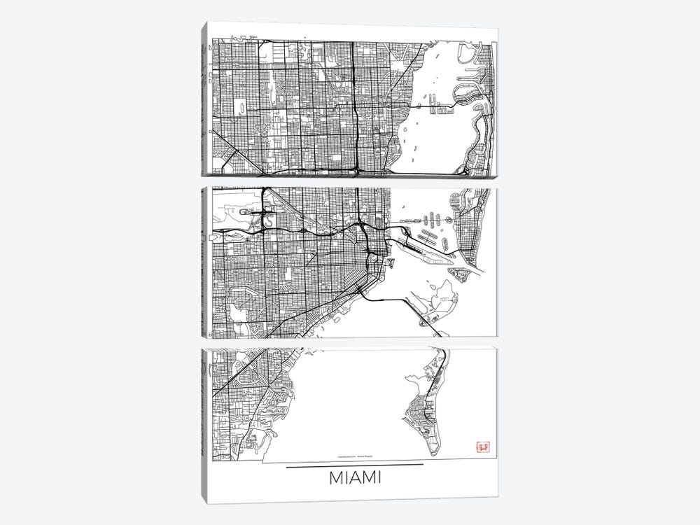 Miami Minimal Urban Blueprint Map by Hubert Roguski 3-piece Art Print