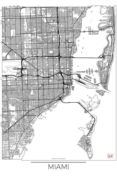 Hubert Roguski: Miami Minimal Urban Blueprint Map by Hubert Roguski