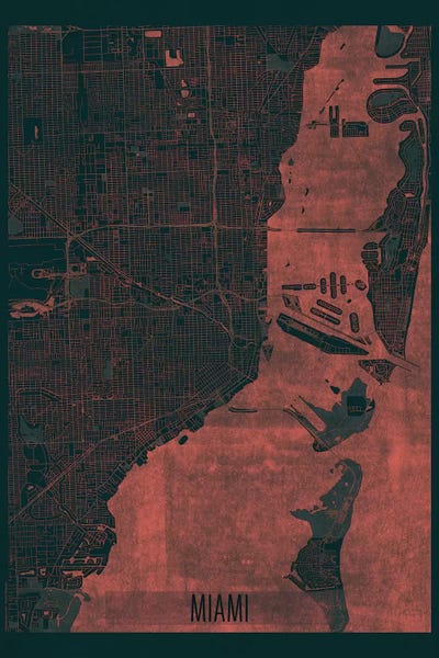 Hubert Roguski: Miami Infrared Urban Blueprint Map by Hubert Roguski