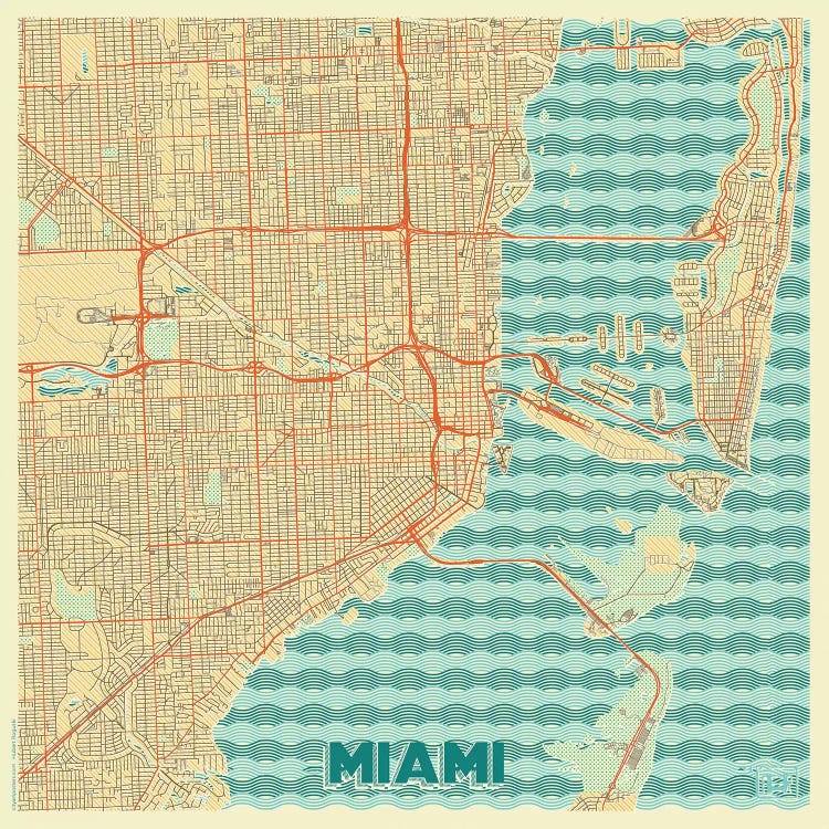 Miami Retro Urban Blueprint Map