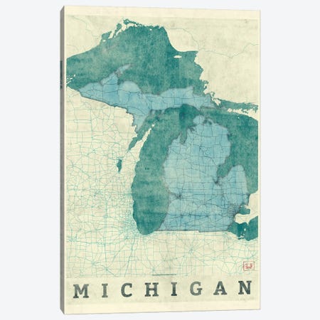 Michigan Map Canvas Print #HUR224} by Hubert Roguski Canvas Art Print