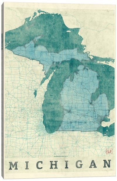 Michigan Map Canvas Art Print - Hubert Roguski